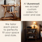 Solid wood bookcase nightstand free standing bookshelf tree branch driftwood plant stand rustic shelving handcrafted furniture