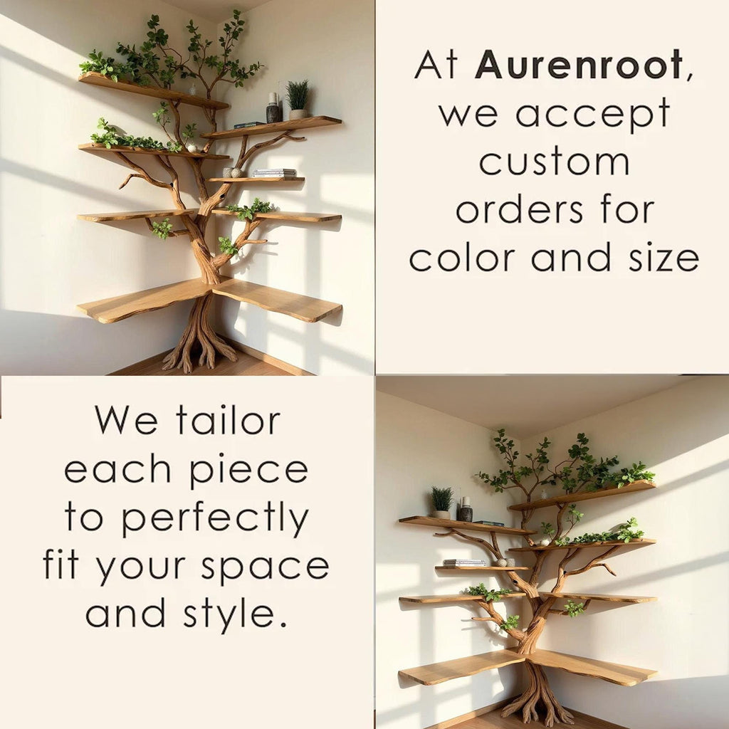 Corner floating bookshelf wall mount tree branch bookcase sculptured shelving furniture
