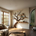 Flower tree branch bookshelf driftwoood tree shelf wall mount live edge shelving bookcase art decoration