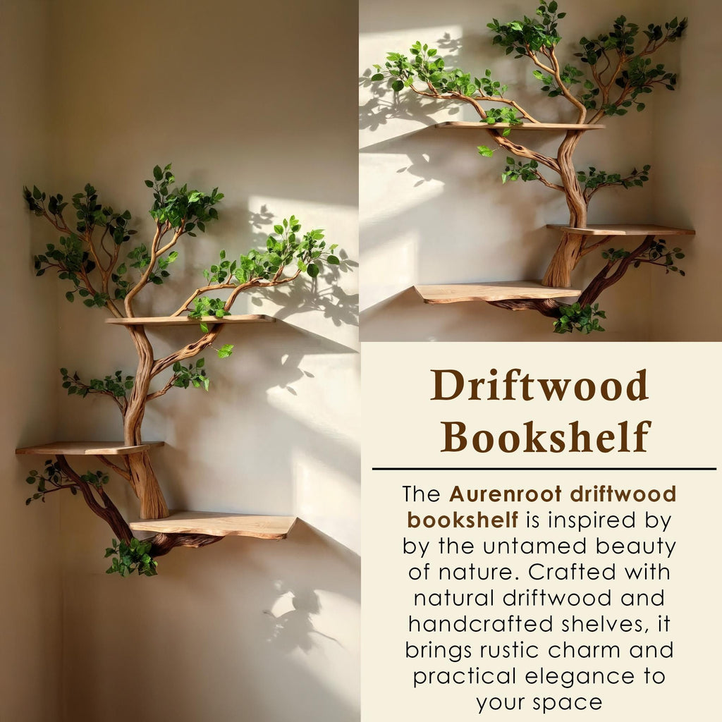 Corner tree bookshelf driftwood tree branch floating shelf wall mount tree bookcase drift wood decor live edge shelf furniture
