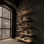 Driftwood tree branch solid wood bookshelf wall mount floating live edge furniture decoration
