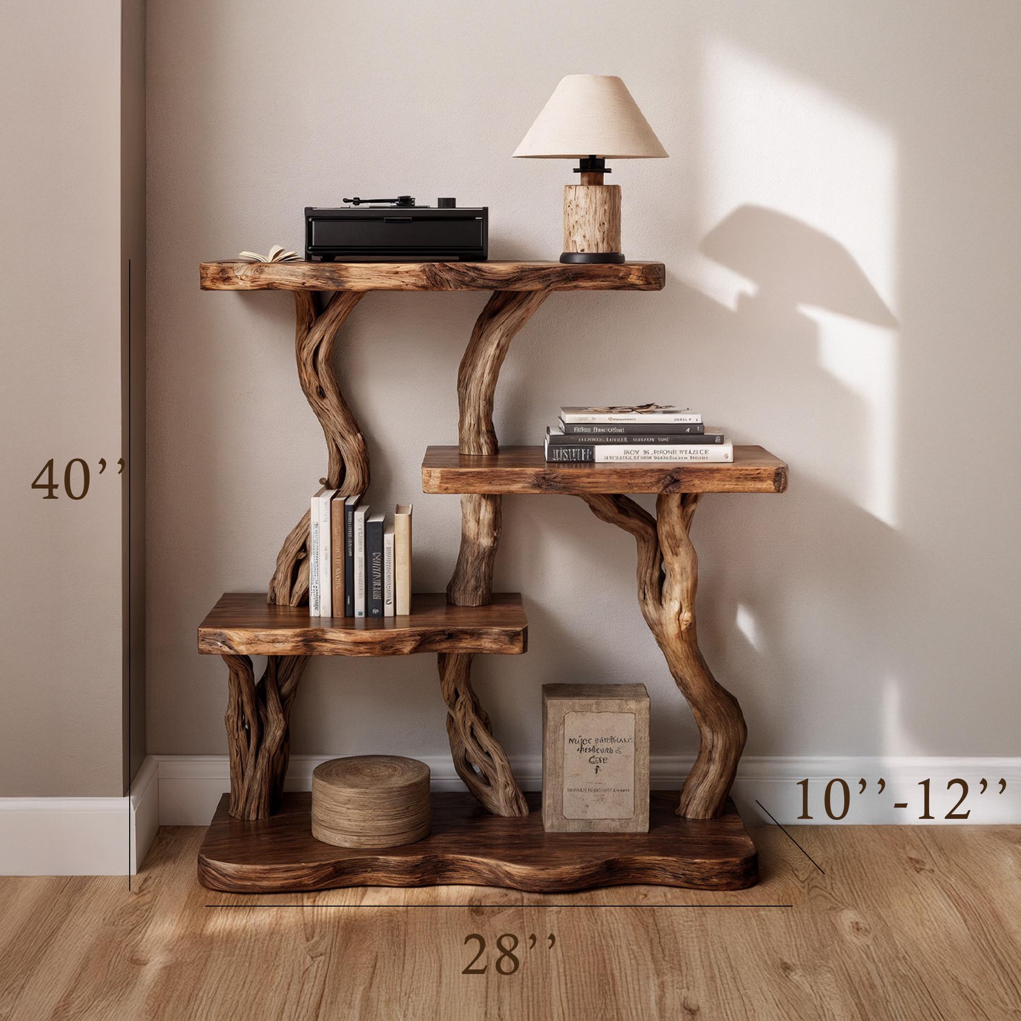 Natural driftwood bookcase nightstand tree branch bookshelf rustic shelving bedside table bedroom furniture