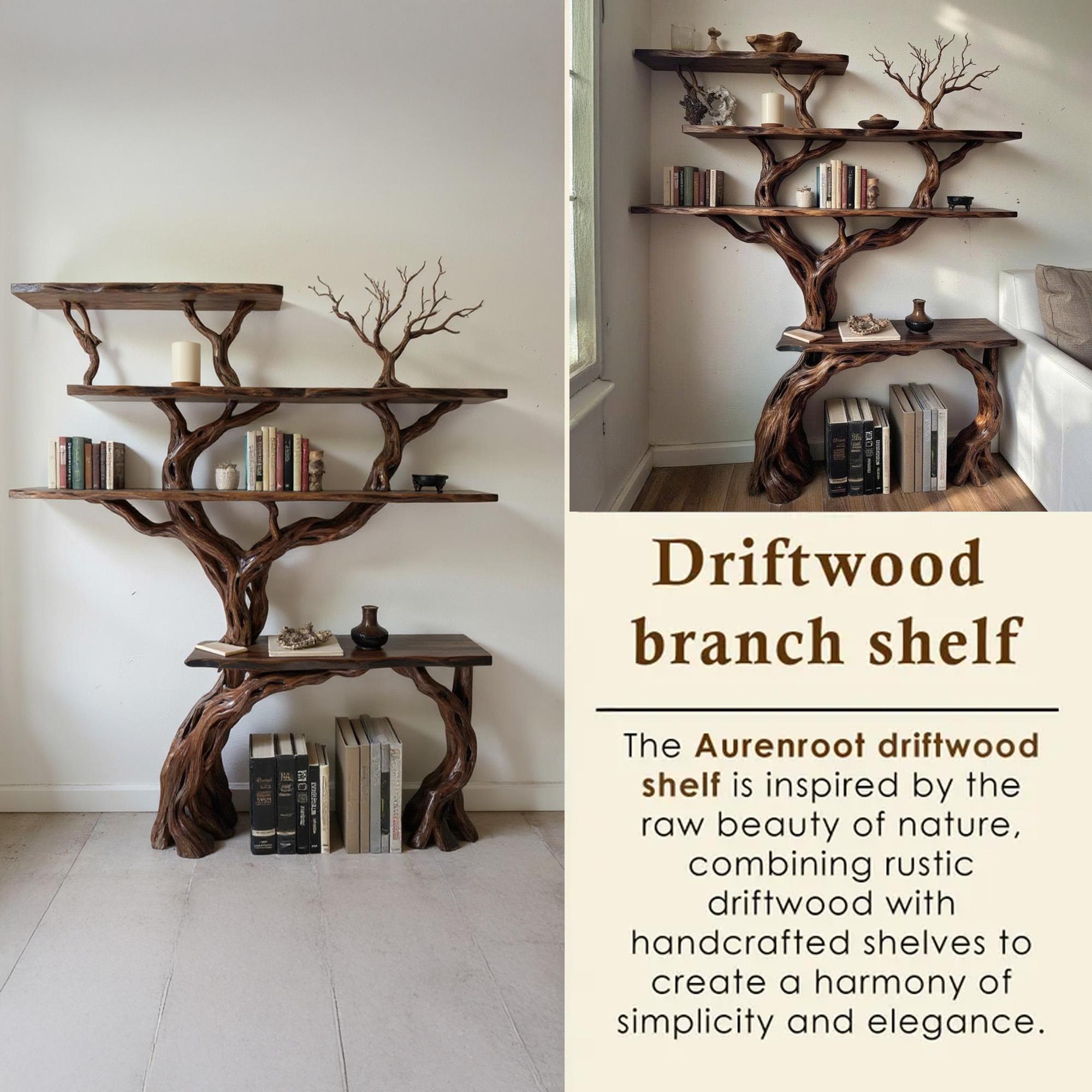 Tree branch bookcase solid wood bookshelf cabinet floating wall mount shelving rustic decoration