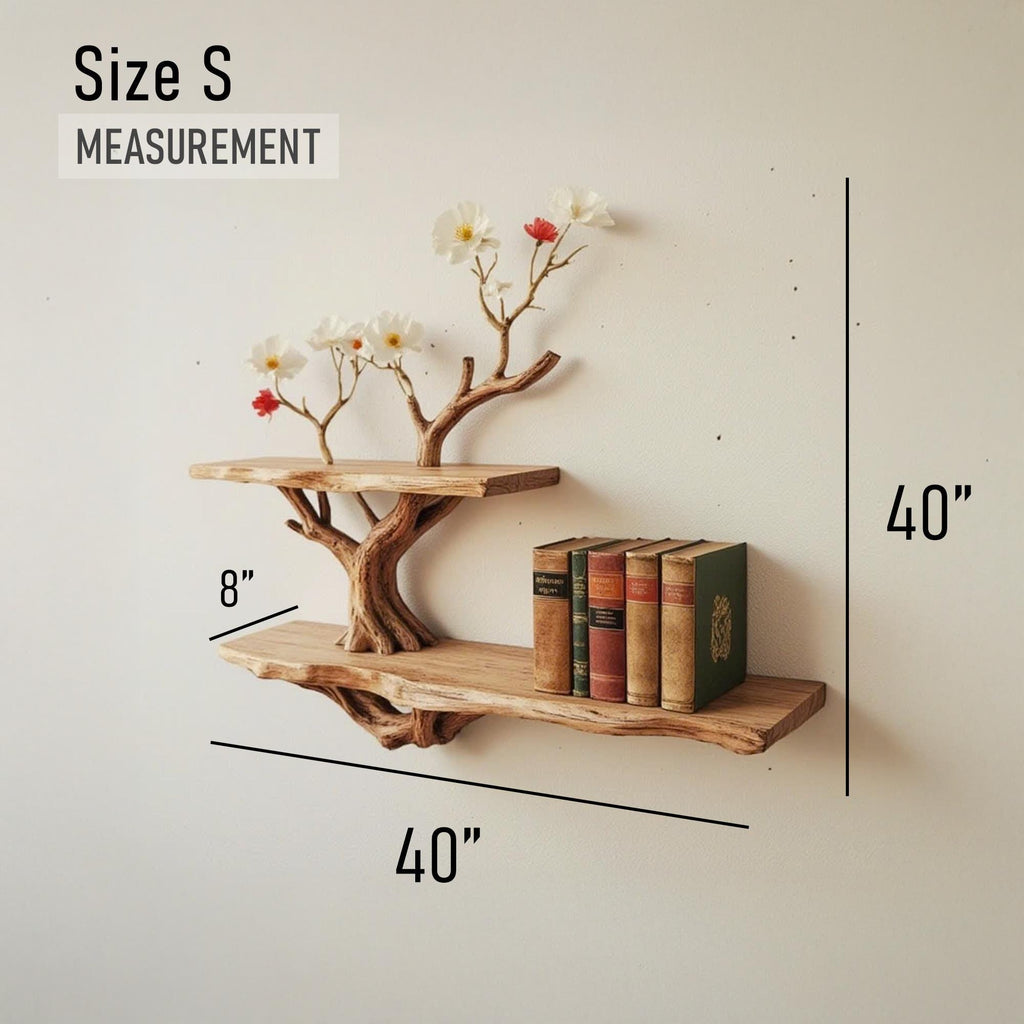 Natural driftwood tree branch shelf handmade rustic wooden wall decor solid wood bookshelf unique boho floating shelves for home & office