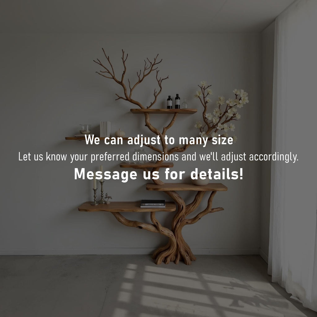 Tree branch bookshelf solid wood console table wall mount driftwood carving art decor
