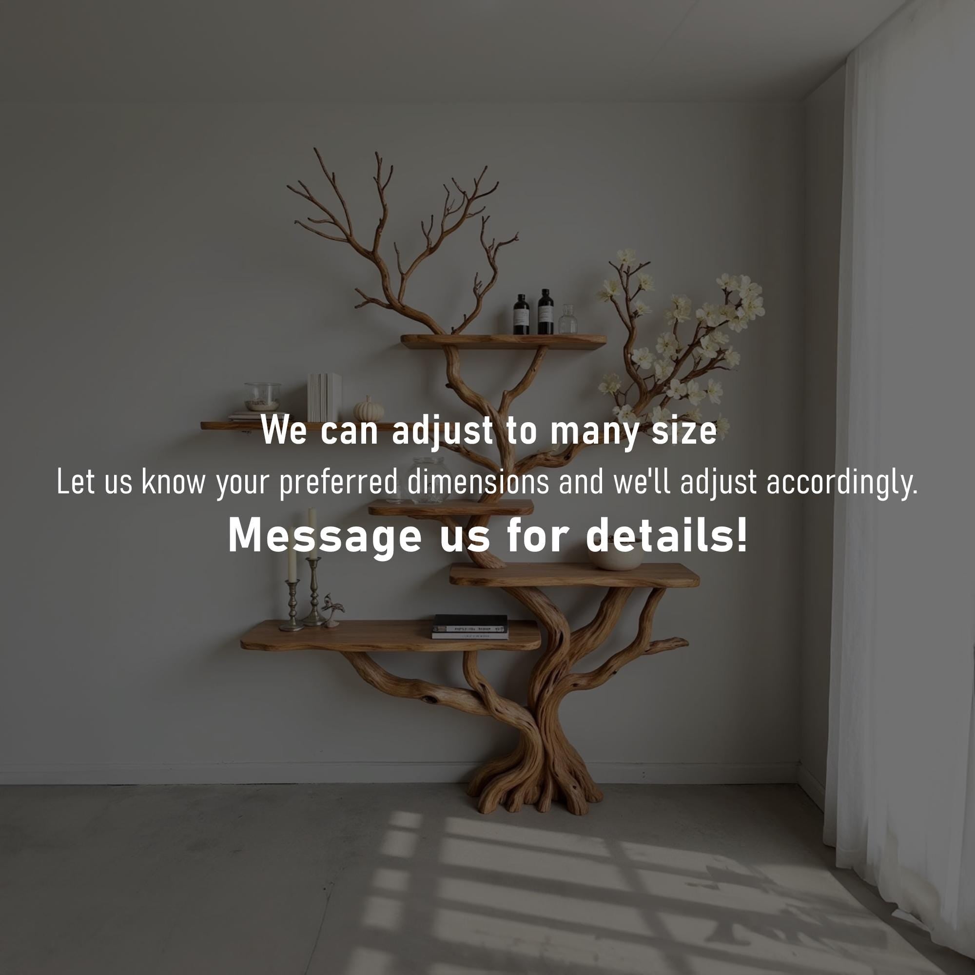 Tree branch bookshelf solid wood console table wall mount driftwood carving art decor