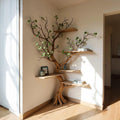 Corner tree branch book shelf standing bookcase solid wood floating shelves on wall driftwood shelving art