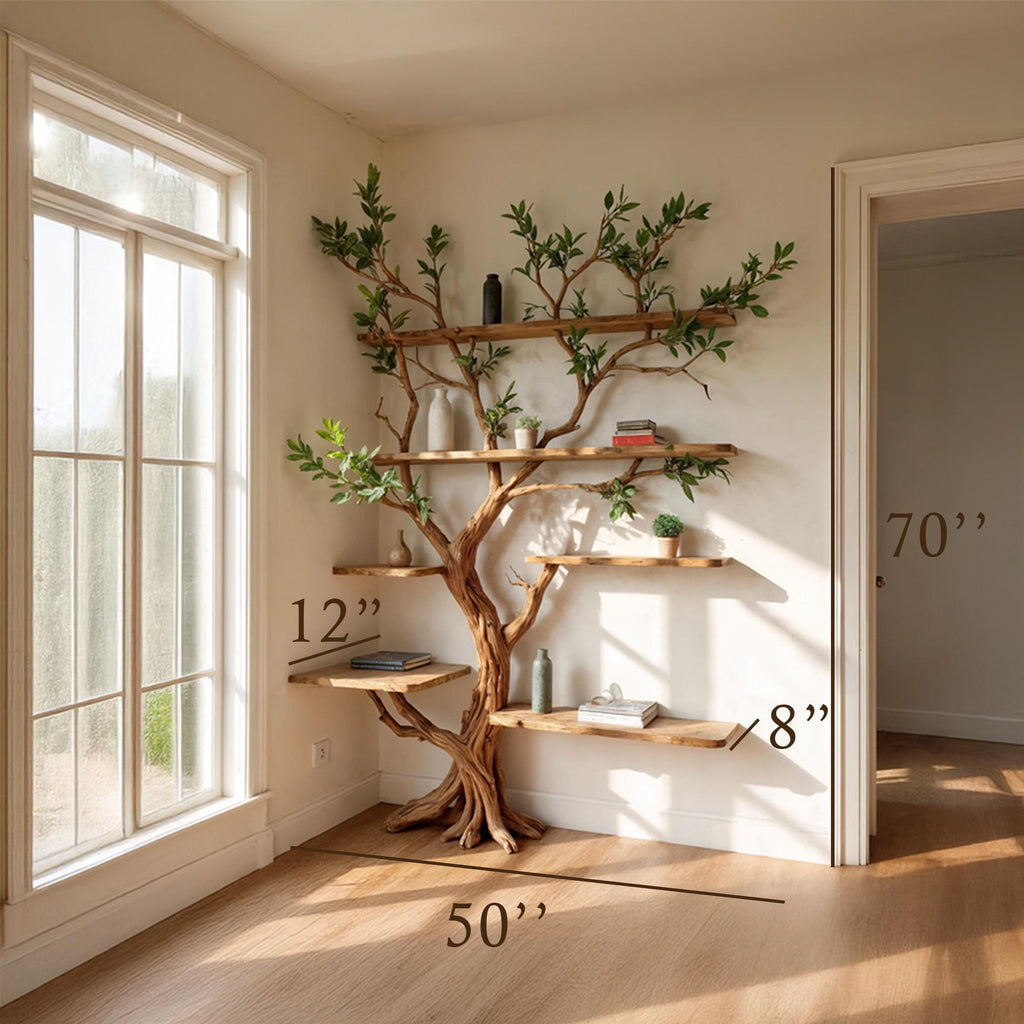 Corner driftwood shelf tree branch bookshelf solid wood bookcase home decor