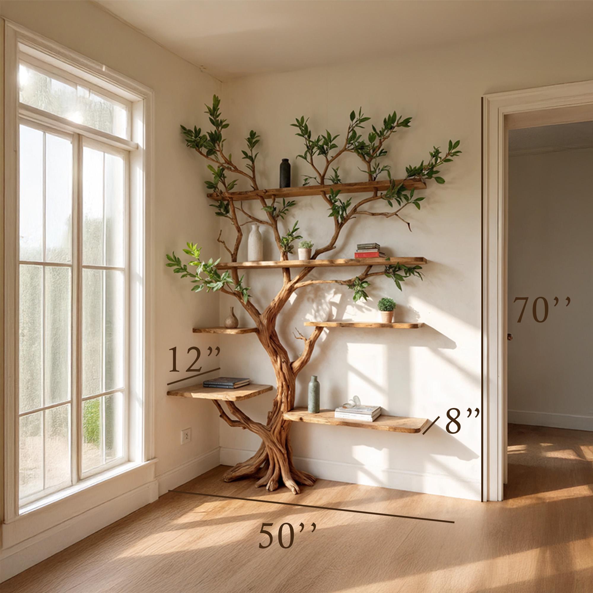 Corner driftwood shelf tree branch bookshelf solid wood bookcase home decor