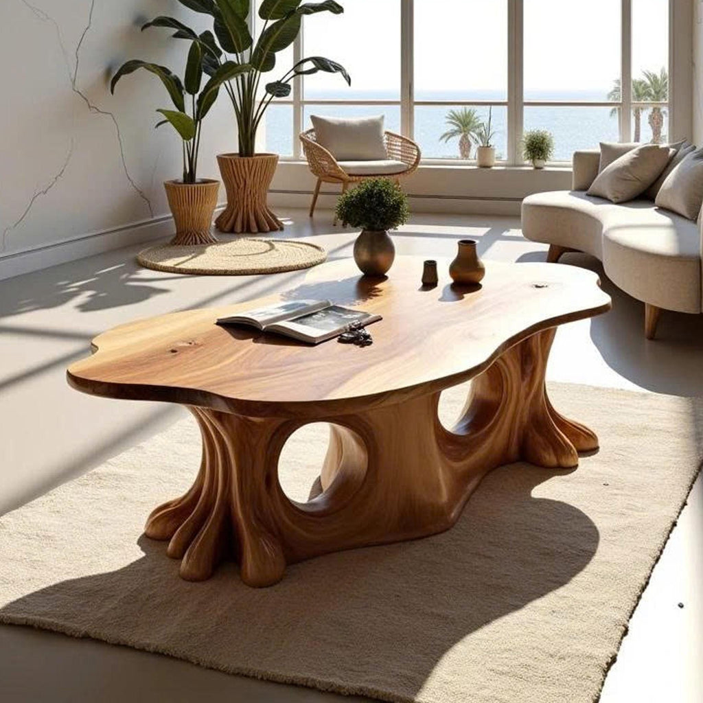 Solid wood coffee table tree trunk driftwood sculpture stump side table live edge console table furniture