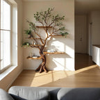 Driftwood branch bookshelf tree floating shelf solid wood bookcase home decor for living room