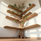 Corner floating bookshelf wall mount tree branch bookcase sculptured shelving furniture