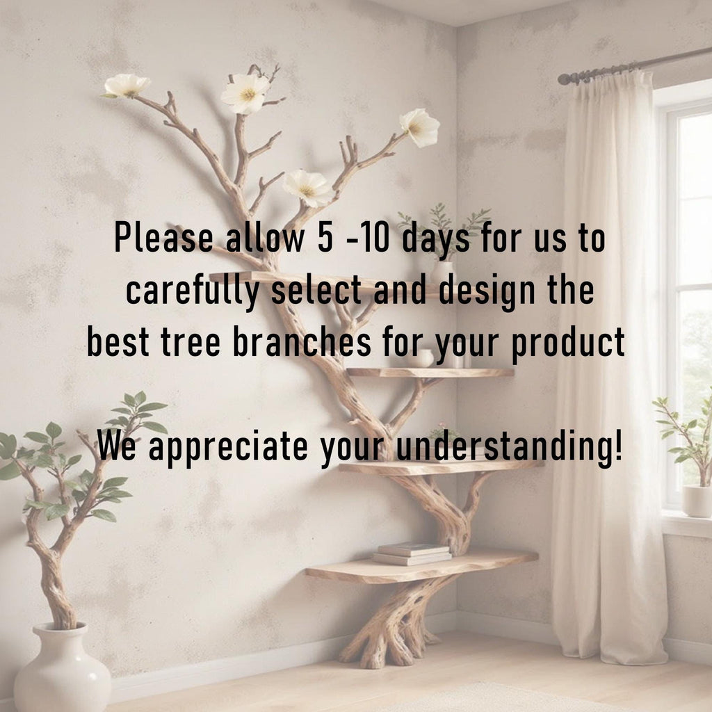 Floor bookshelf driftwood branch floating corner shelf wall mounted with fake flowers handmade furniture decor