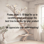 Floor bookshelf driftwood branch floating corner shelf wall mounted with fake flowers handmade furniture decor