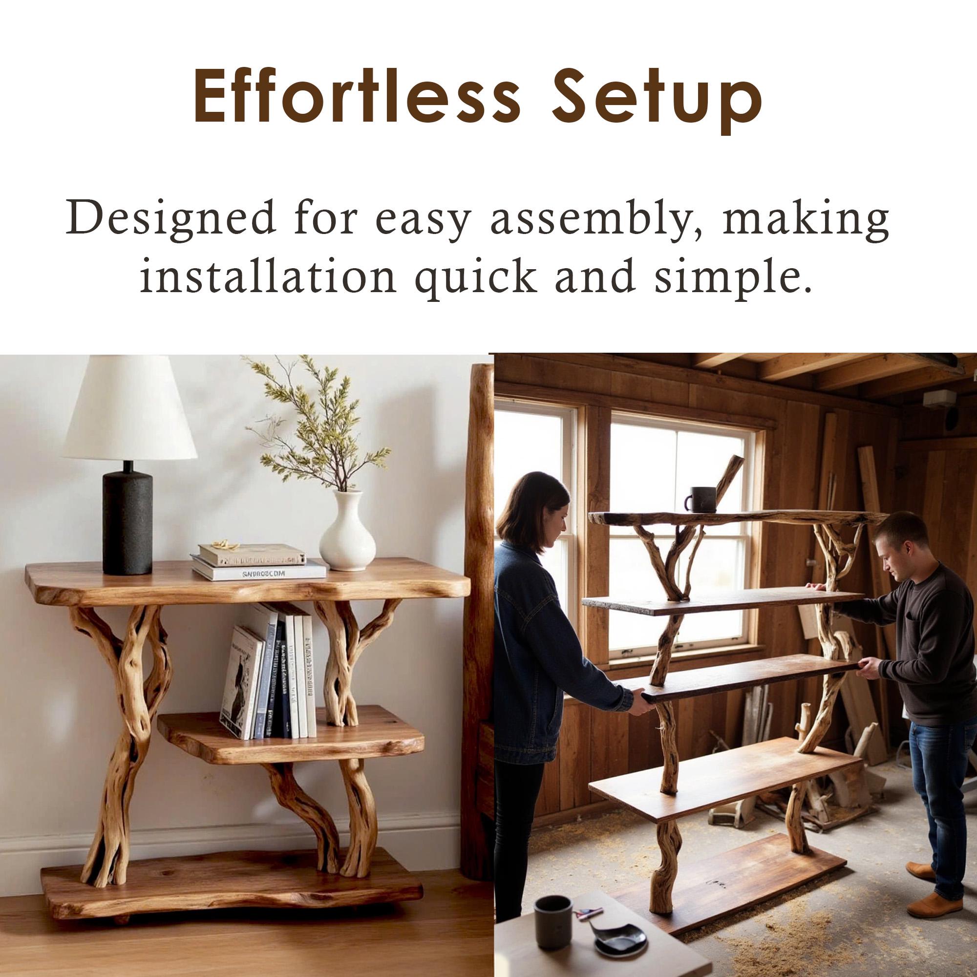 Solid wood bookcase nightstand free standing bookshelf tree branch driftwood plant stand rustic shelving handcrafted furniture