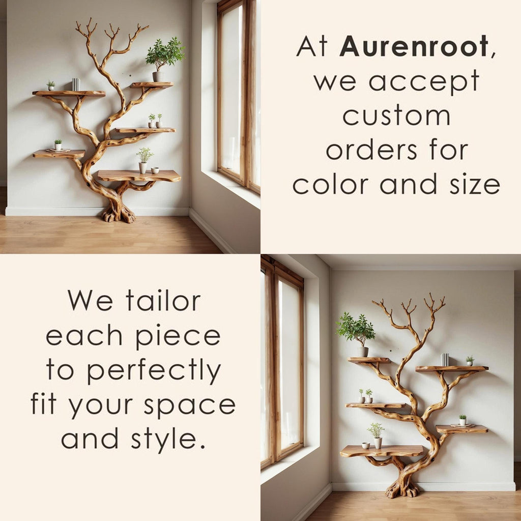 Driftwood tree branch bookshelf wood floating shelf solid wood bookcase home decor for living room