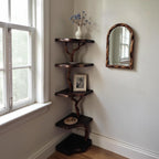 Corner floating bookshelf driftwood branch tree shelf solid wood bookcase live edge shelving wall mount driftwood rustic furniture