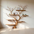 Driftwood Tree Branch Bookshelf: Rustic Wood Carving Wall Art