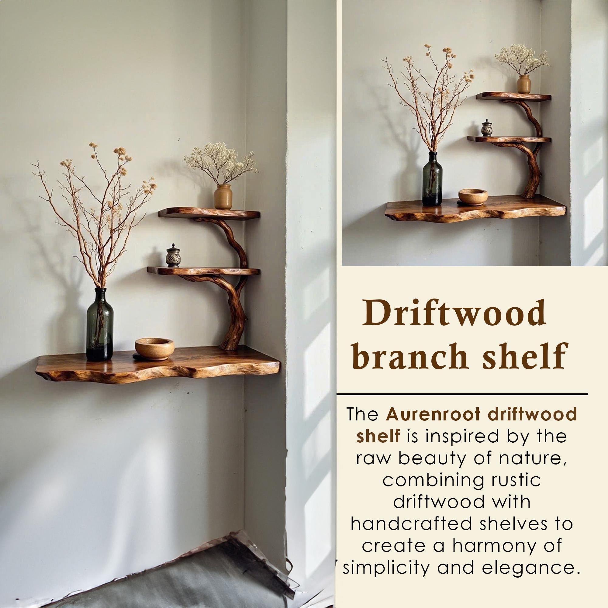 Tree branch bookshelf live edge corner shelf drifwood branch solid wood bookshelves floating shelves on wall art decor