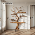 Tree branch bookshelf art decor driftwood shelf wall mounted solid wood bookcase