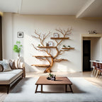 Driftwood Tree Branch Bookshelf: Rustic Wood Carving Wall Art