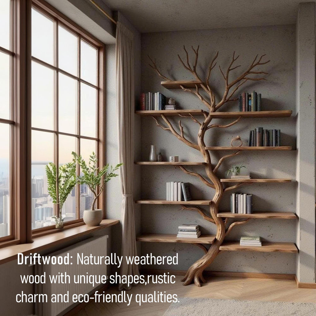 Driftwood corner tree branch solid wood bookshelf wall mount floating live edge furniture decoration