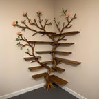 Corner driftwood tree bookshelf wall mount solid wood scupltured bookcase wood furniture decoration