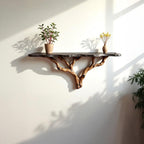 Floating wood tree shelf natural bookshelf solid wood rustic furniture wall mount tree branch shelving handmade furniture decorative