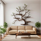 Floating tree branch book shelf on wall live edge floating shelves art bookshelf solid wood for home decor