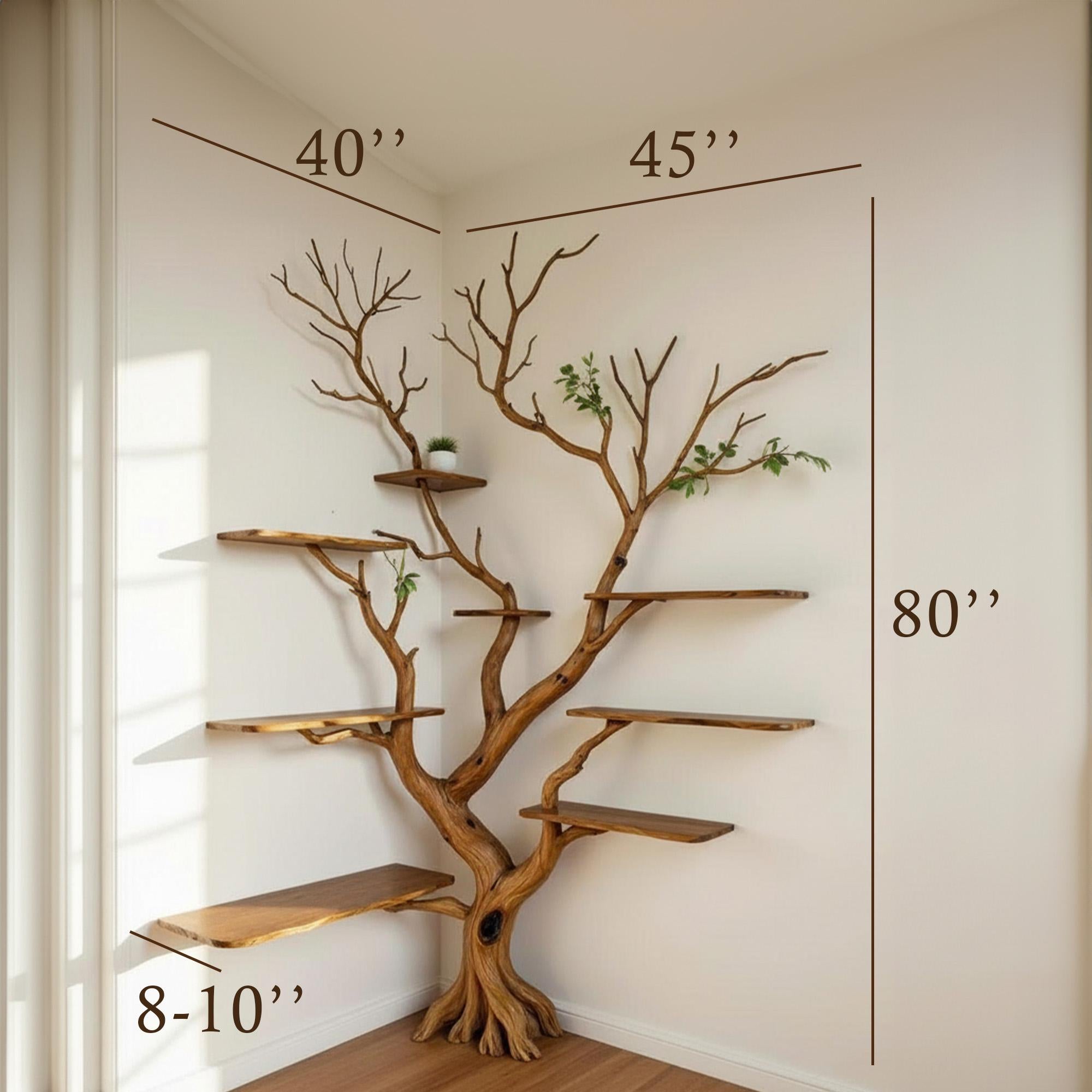 Corner tree branch wall shelves solid wood bookshelf wall mount floating shelf art decor for home