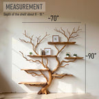 Driftwood Tree Branch Bookshelf: Rustic Wood Carving Wall Art