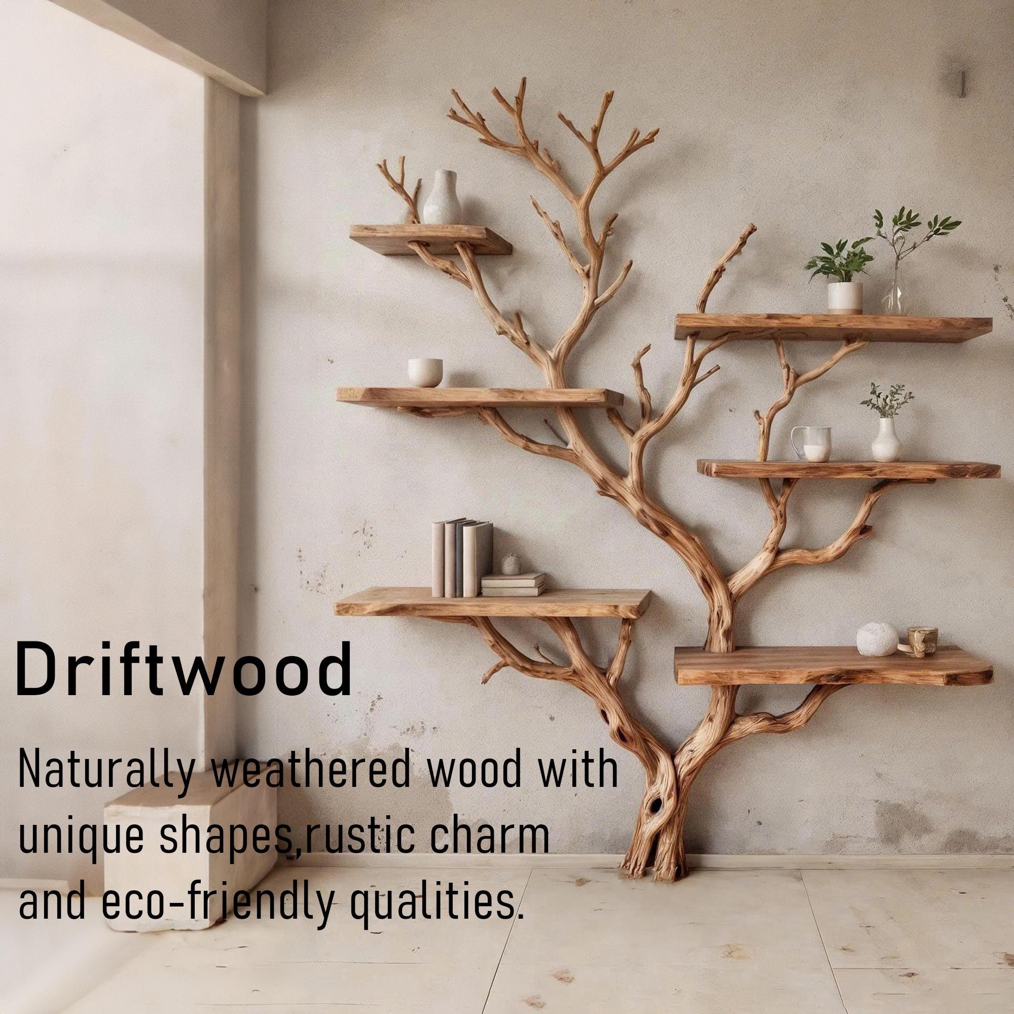 Tree branch bookshelves on wall natural wood bookcase floor bookshelf driftwood wall art unique handcrafted