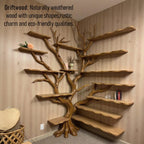 Corner bookshelf tree branch book shelf solid wood floating shelves wall art driftwood shelving decoration
