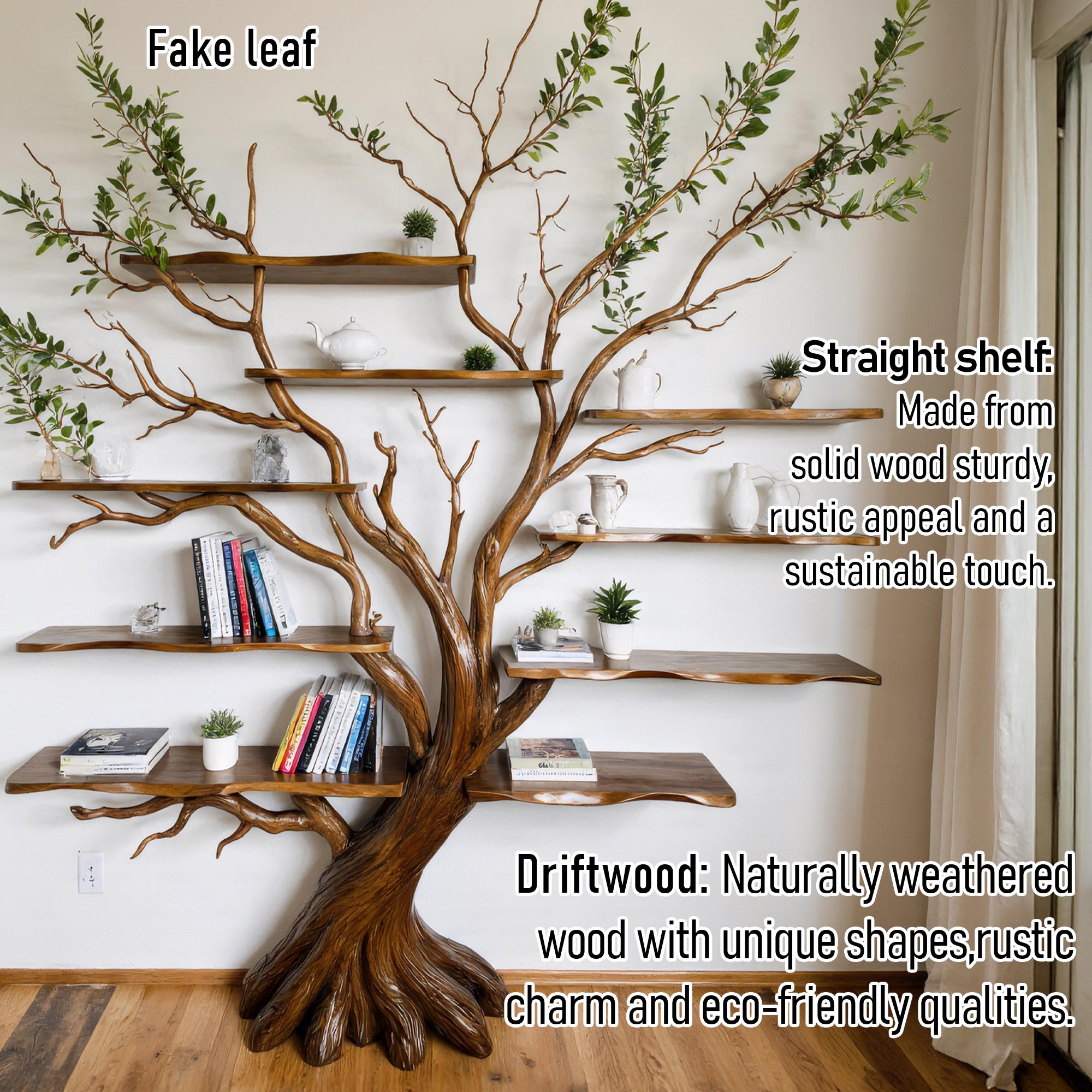 Tree branch bookshelf driftwood shelf on wall art solid wood bookcase book shelf unique decor
