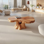 Live edge solid wood coffee table narrow oval dining table wood carving art wabi sabi living room furniture