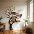 Tree bookshelf with natural driftwood branch wall mounted art solid wood bookcase handmade home decor gift