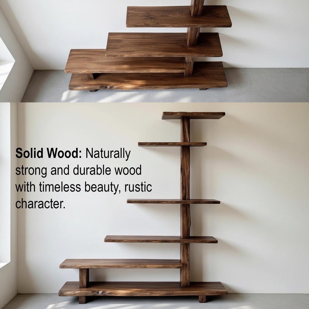 Natural wood bookcase driftwood shelf standing bookshelf live edge shelves wall mounted decor for living room