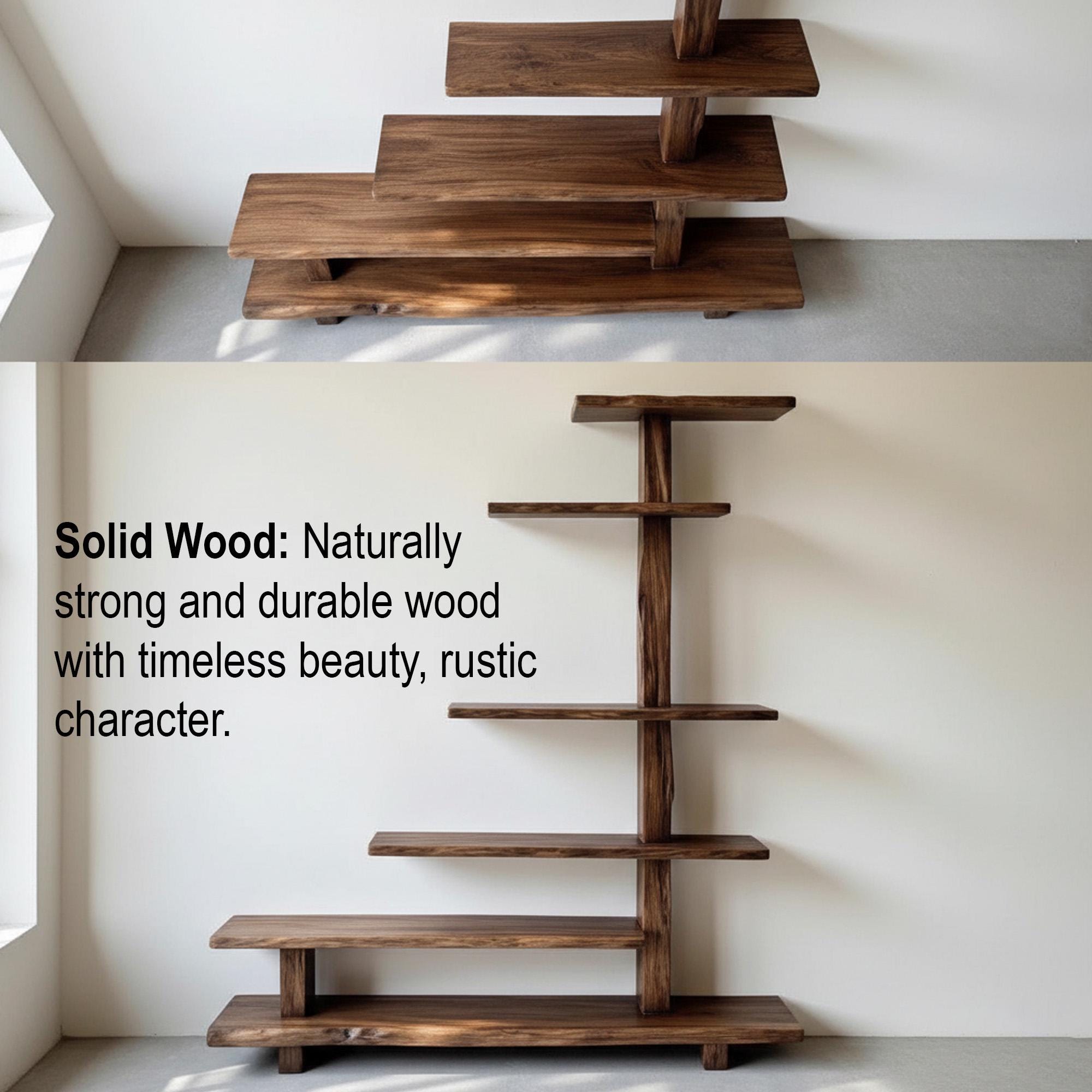 Natural wood bookcase driftwood shelf standing bookshelf live edge shelves wall mounted decor for living room