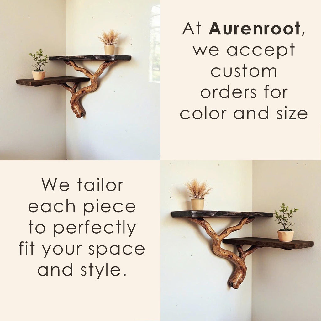 Floating bookshelf live edge floating corner shelves driftwood branch black wall shelf gift for the home