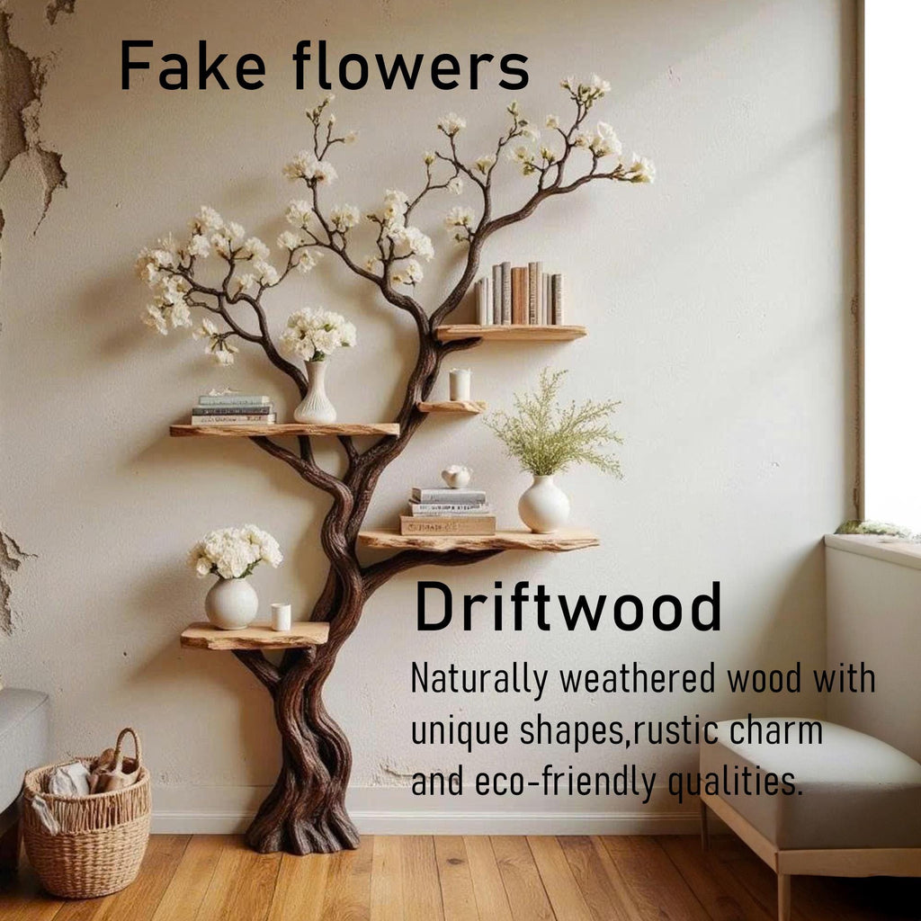 Tree floating shelf solid wood bookshelf wall art natural driftwood branch floor bookcase wood carving decor