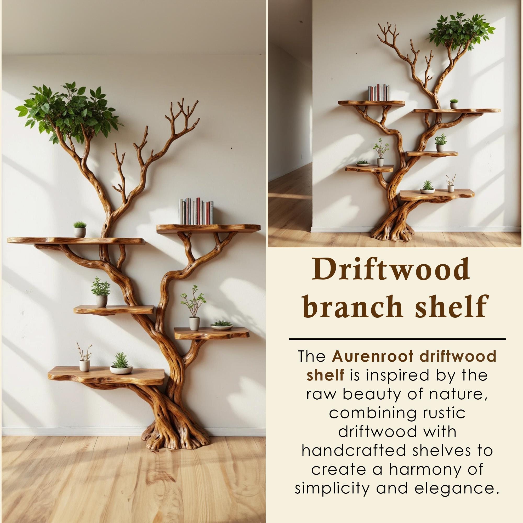 Tree branch shelves driftwood bookshelf solid wood bookcasewall mount floating shelf art decor for home