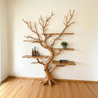 Tree branch book shelf floating shelves on wall standing bookcase solid wood sculpture art