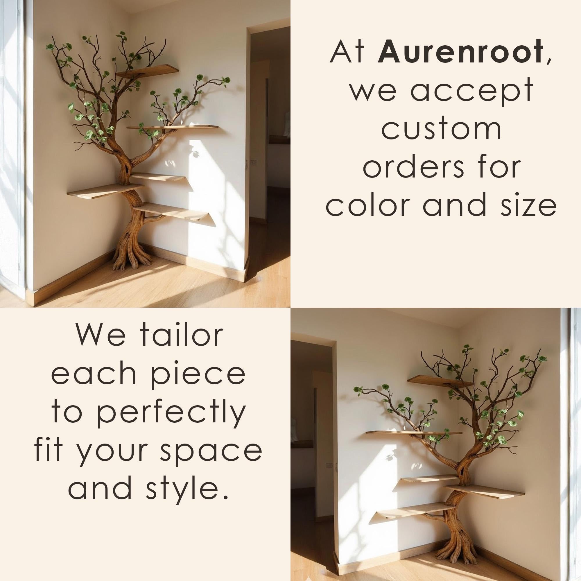 Corner tree branch book shelf standing bookcase solid wood floating shelves on wall driftwood shelving art