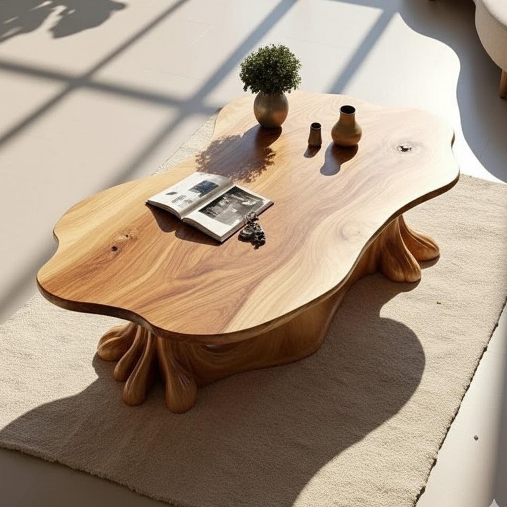 Solid wood coffee table tree trunk driftwood sculpture stump side table live edge console table furniture