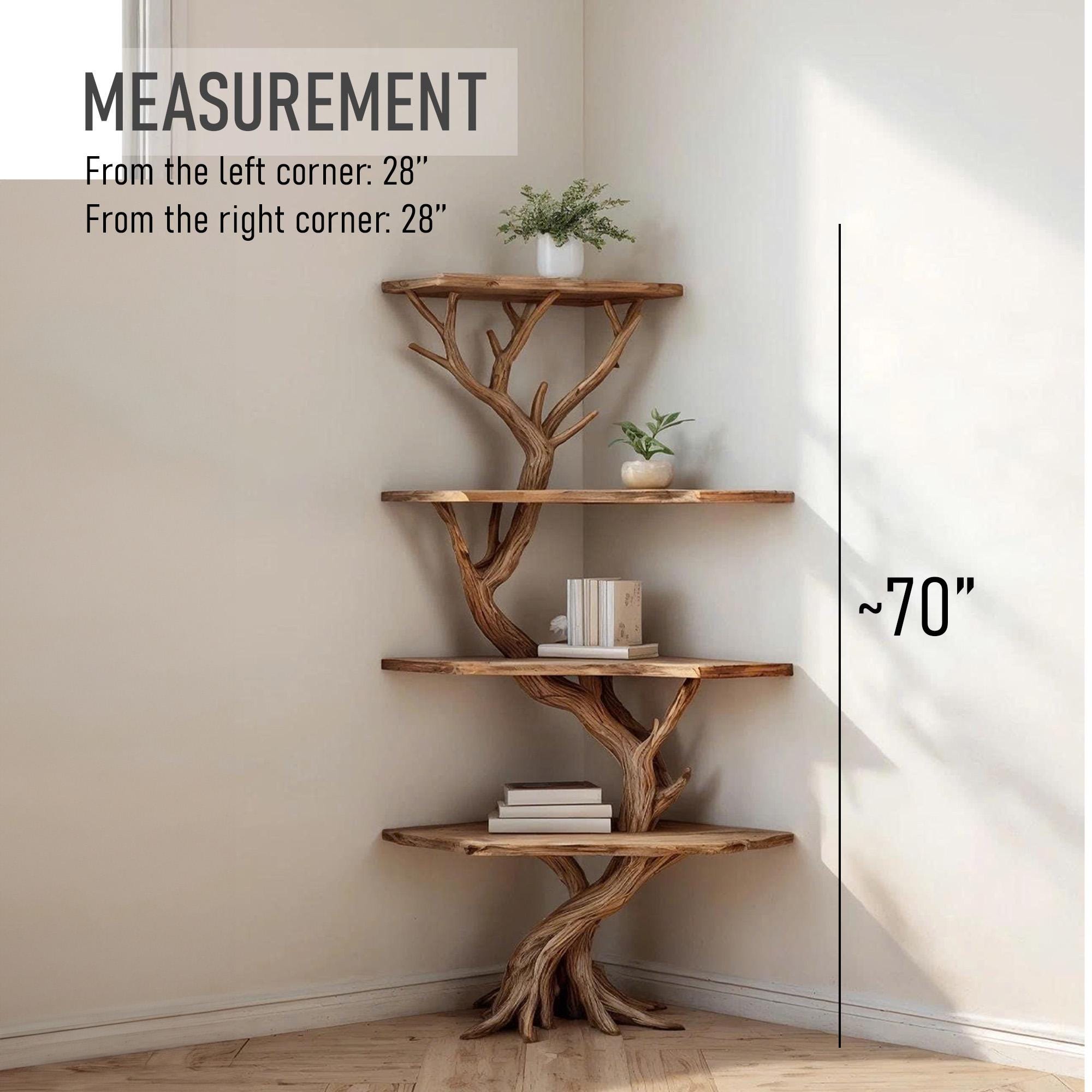 Tree book shelf corner wall shelves solid wood bookshelf driftwood branch floating bookshelves decor housewarming present