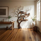 Tree bookshelf with natural driftwood branch wall mounted art solid wood bookcase handmade home decor gift