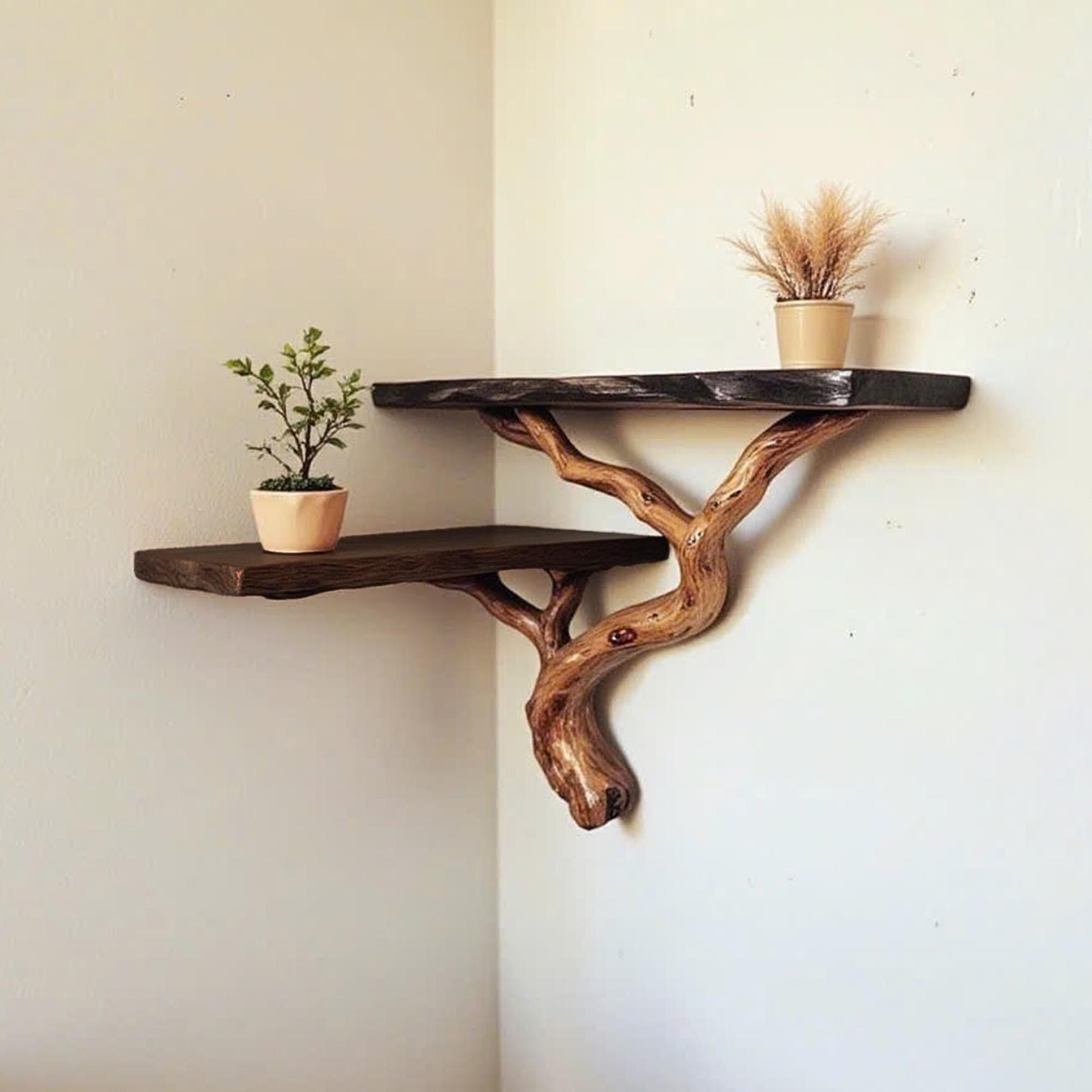 Floating bookshelf live edge floating corner shelves driftwood branch black wall shelf gift for the home