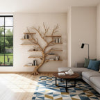 Tree branch bookshelf art wall mount driftwood shelf solid wood bookcase for home