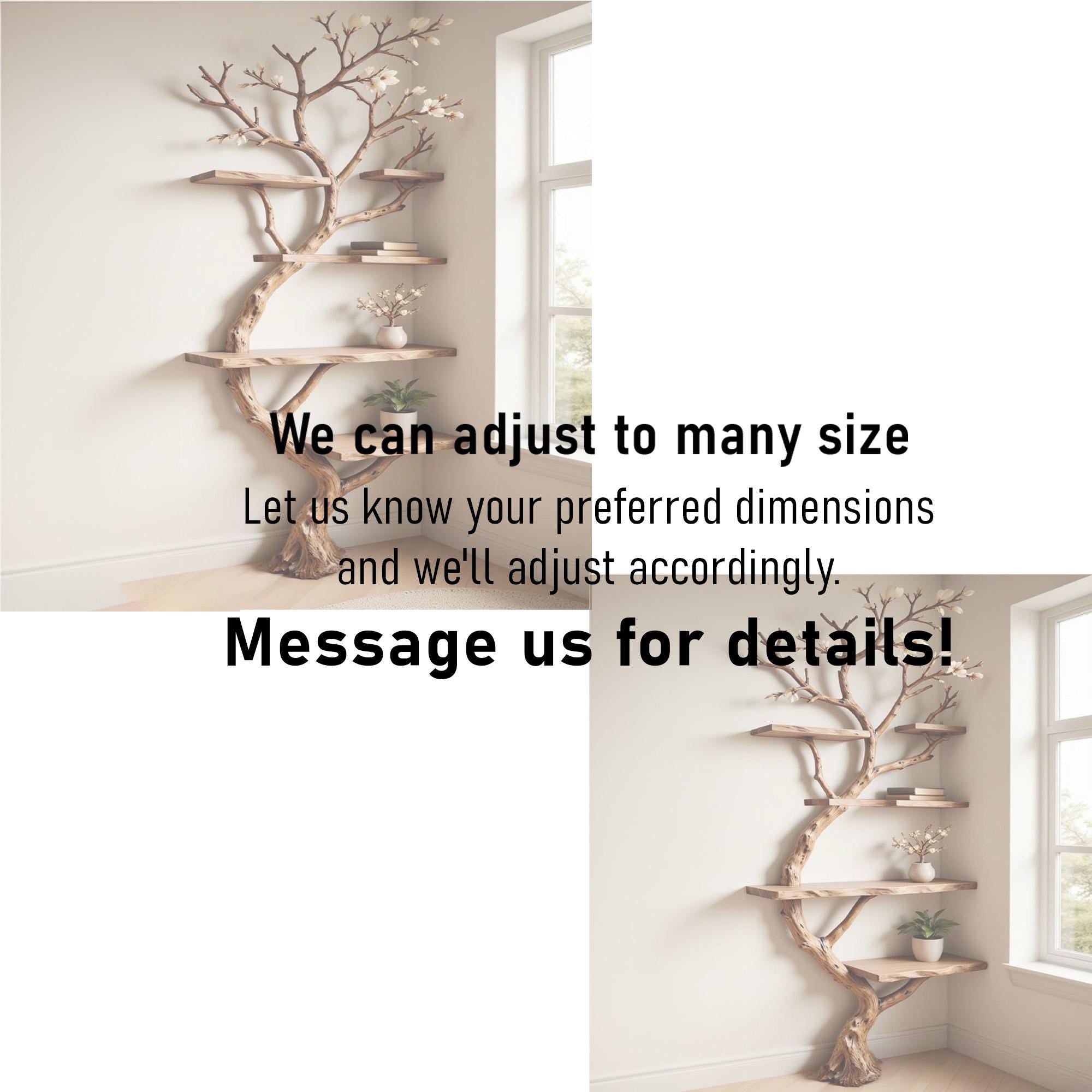 Tree branch bookshelf corner floating wood shelf on wall art driftwood branch book shelf unique decor