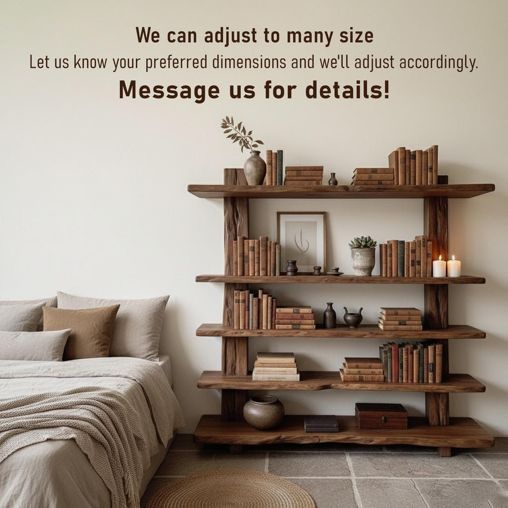 Solid wood bookcase wall mount driftwood bookshelf cabinet mid century shelving display